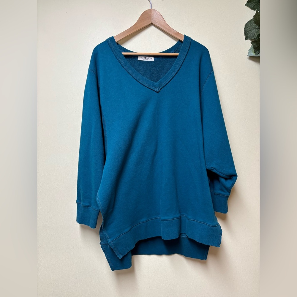 Natural Life Teal Dolman Sleeve Deep V Oversized Sweatshirt Small / Medium